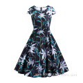 Knee-Length Colorful Printed Fabric Retro Dress